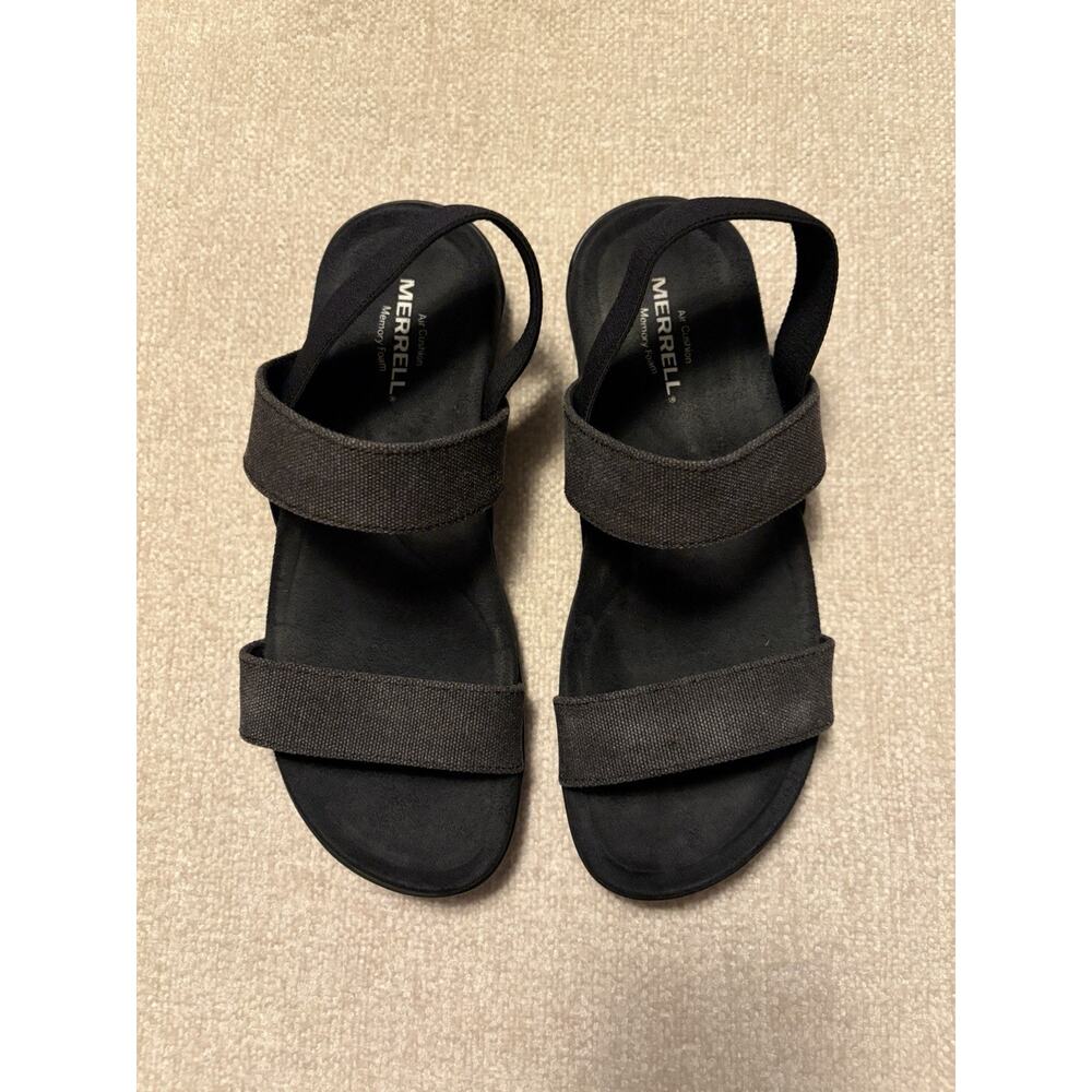 Merrell Blackout Sandals Strappy Canvas Memory Foam Black Gray J003378 Women's 7 - Picture 2 of 9